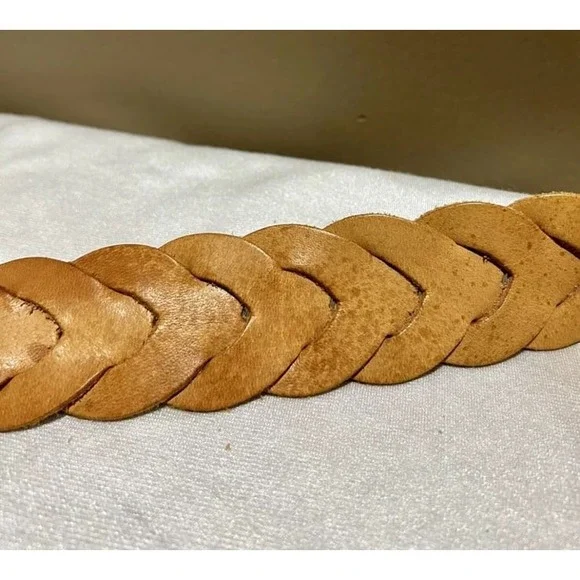 Brown Leather Belt Braided Size Small 2" Wide - Picture 3 of 5